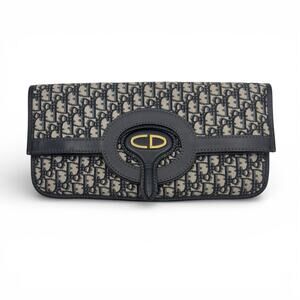 Oblique Fold Over Handle Pouch CD Logo Blue Monogram Canvas Bag